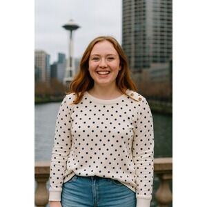 Croft & Barrow XL Cream Polka Dot Long‎ Sleeve Button Shoulder Sweatshirt